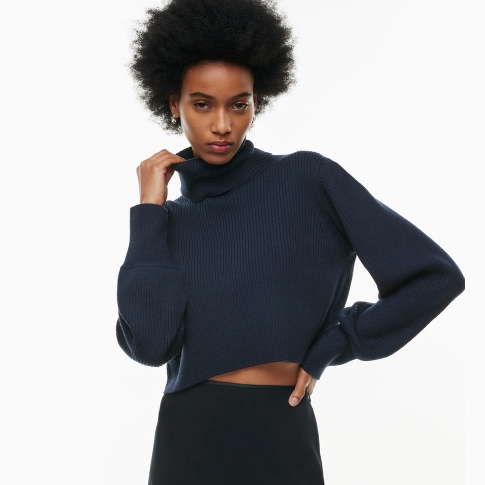 Women's Tan Cropped Turtleneck Sweater